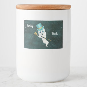 Funny White Ghost Hazy Sky Top Hat Skull Cane Voedselcontainer Etiket