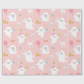 Funny White Ghost Pink With Balloon Halloween Cadeaupapier (Vlak)