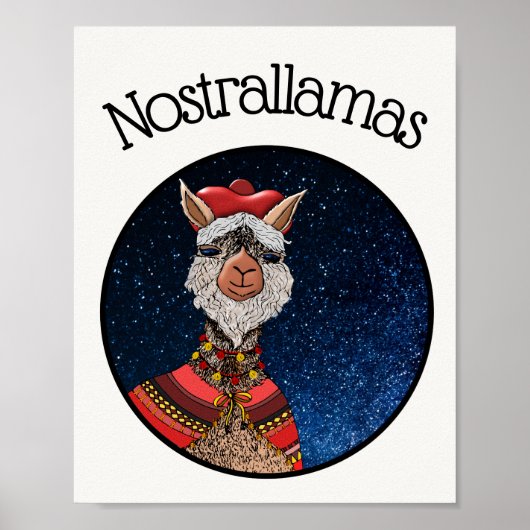 Funny White Kawaii Nostradamus Llama Cartoon Poster (Voorkant)
