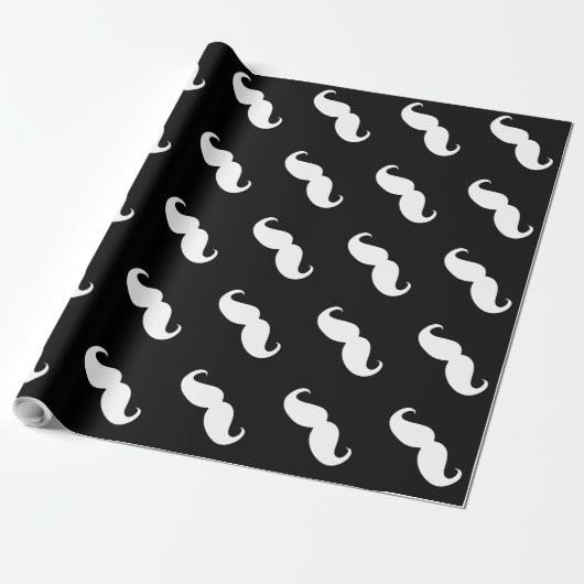 Funny White Mustache Cadeaupapier (Uitgerold)