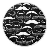 Funny White Mustache Design on Black Keramische Knop (Voorkant)