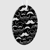 Funny White Mustache Design on Black Ornament (voorkant)