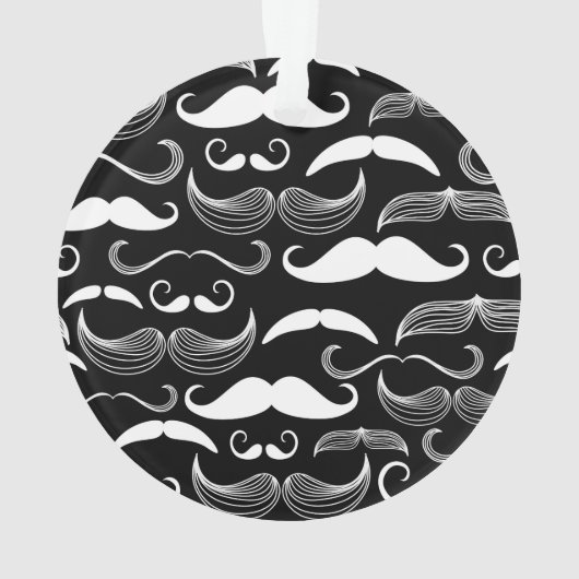 Funny White Mustache Design on Black Ornament (achterkant)