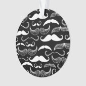 Funny White Mustache Design on Black Ornament (voorkant)