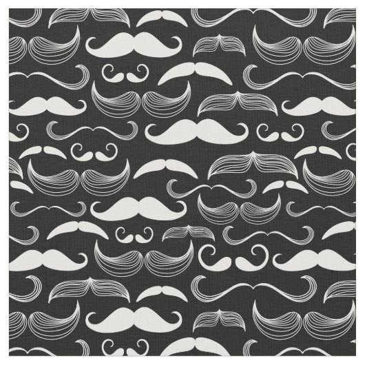 Funny White Mustache Design on Black Stof (Close Up)
