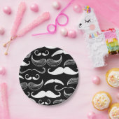 Funny White Mustache Design on Black Wall Decal Papieren Bordje (Feest)