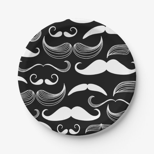 Funny White Mustache Design on Black Wall Decal Papieren Bordje (Voorkant)