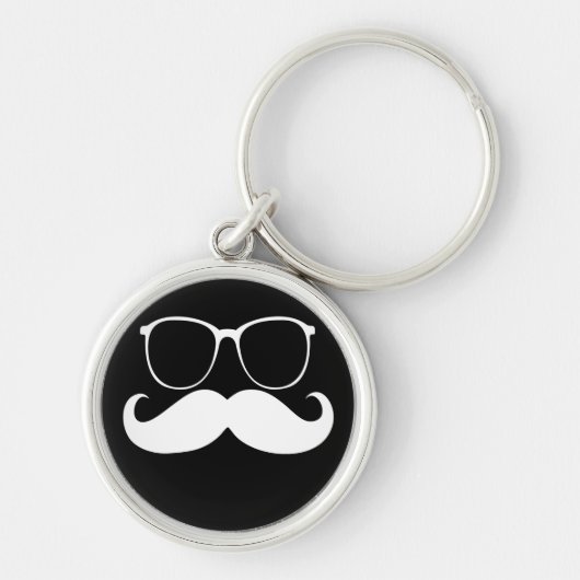 Funny White Mustache Glasses on Black Background Sleutelhanger (Voorkant)