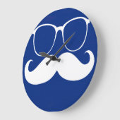 Funny White Mustache Glasses on Blue Background Grote Klok (Hoek)