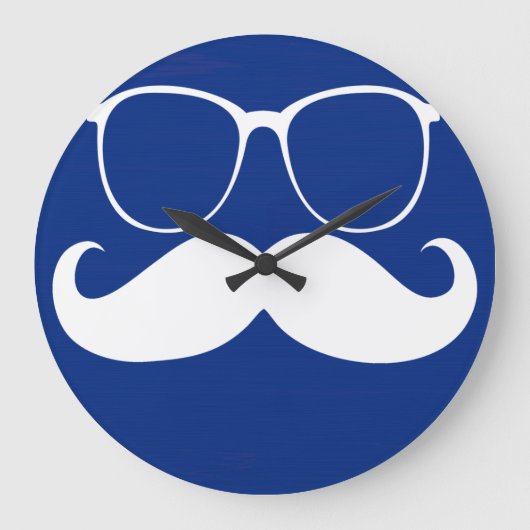 Funny White Mustache Glasses on Blue Background Grote Klok (Voorkant)