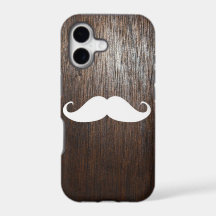 Funny White Mustache over de achtergrond van eiken