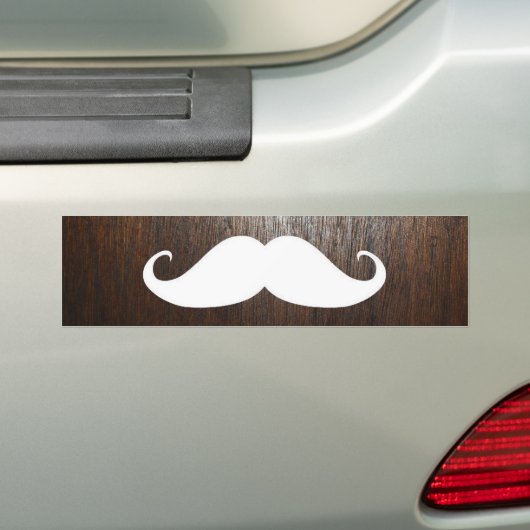 Funny White Mustache over de achtergrond van eiken Bumpersticker (Op auto)