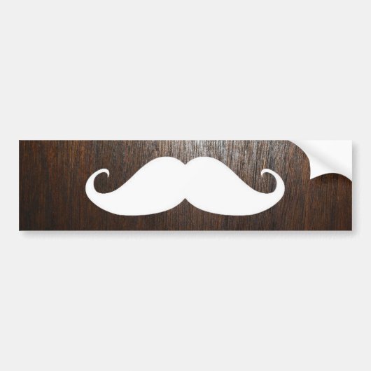 Funny White Mustache over de achtergrond van eiken Bumpersticker (Voorkant)