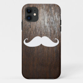 Funny White Mustache over de achtergrond van eiken Case-Mate iPhone Case