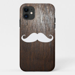 Funny White Mustache over de achtergrond van eiken Case-Mate iPhone Case