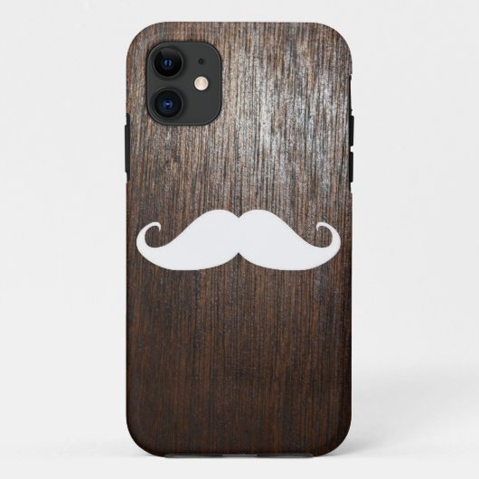 Funny White Mustache over de achtergrond van eiken Case-Mate iPhone Case (Achterkant)