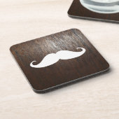 Funny White Mustache over de achtergrond van eiken Onderzetter (Linkerzijde)
