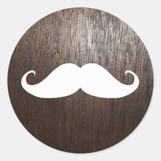 Funny White Mustache over de achtergrond van eiken Ronde Sticker (Voorkant)