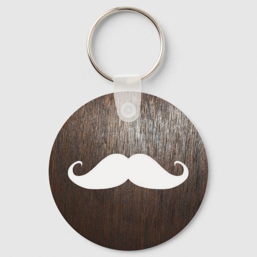 Funny White Mustache over de achtergrond van eiken Sleutelhanger (Voorkant)
