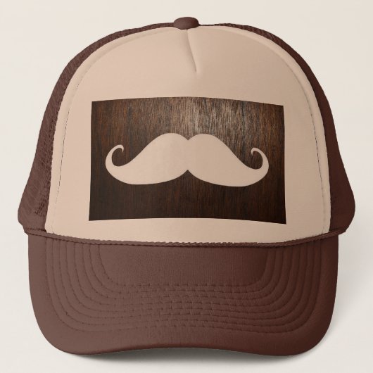 Funny White Mustache over de achtergrond van eiken Trucker Pet (Voorkant)