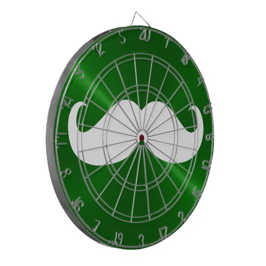 Funny White Mustache over Metal Green Background Dartbord (Voorkant Links)