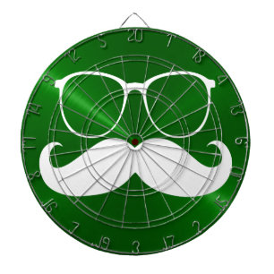 Funny White Mustache over Metal Green Background Dartbord
