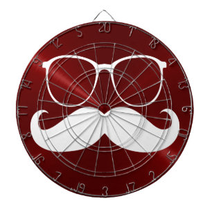 Funny White Mustache over Metal Red Background Dartbord