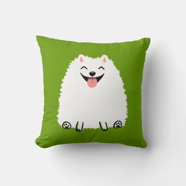 Funny White Pomeranian Cartoon Dog Cute Kussen (Voorkant)