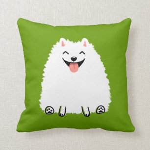 Funny White Pomeranian Cartoon Dog Cute Kussen