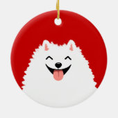 Funny White Pomeranian Cartoon Dog Kerstmis Keramisch Ornament (Achterkant)