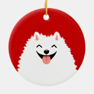 Funny White Pomeranian Cartoon Dog Kerstmis Keramisch Ornament