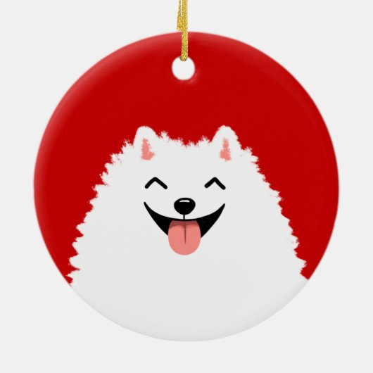 Funny White Pomeranian Cartoon Dog Kerstmis Keramisch Ornament (Achterkant)