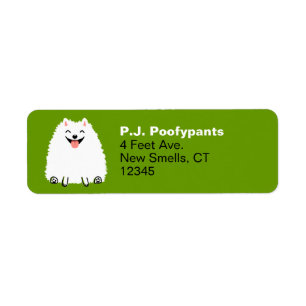 Funny White Pomeranian Cartoon Dog Return Address Etiket