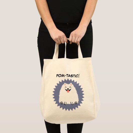 Funny White Pomeranian Cartoon Dog Tote Bag (Voorkant (product))
