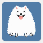 Funny White Pomeranian Vierkante Sticker (Voorkant)
