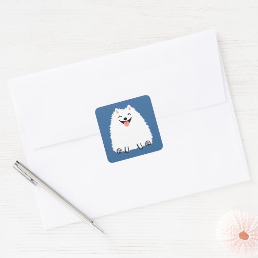 Funny White Pomeranian Vierkante Sticker (Envelop)
