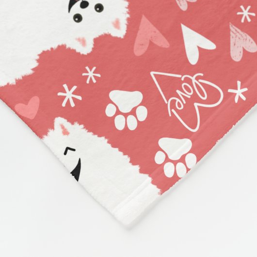 Funny White Pommeren Dog met Hearts Pattern Fleece Deken (Hoek)