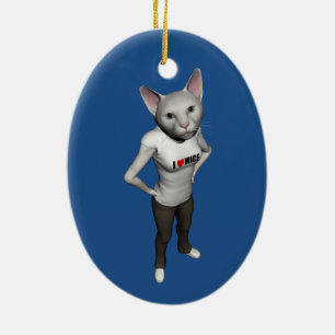 Funny White Siamese Cat houdt van muizen Keramisch Ornament