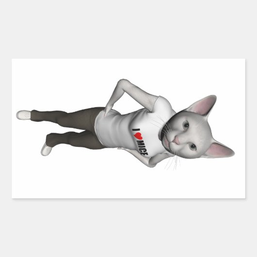 Funny White Siamese Cat houdt van muizen Rechthoekige Sticker (Voorkant)