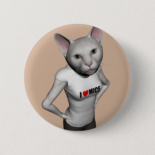 Funny White Siamese Cat houdt van muizen Ronde Button 5,7 Cm (Voorkant)