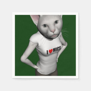 Funny White Siamese Cat houdt van muizen Servet