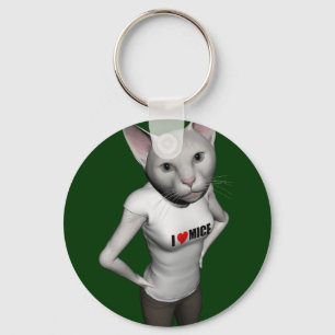 Funny White Siamese Cat houdt van muizen Sleutelhanger