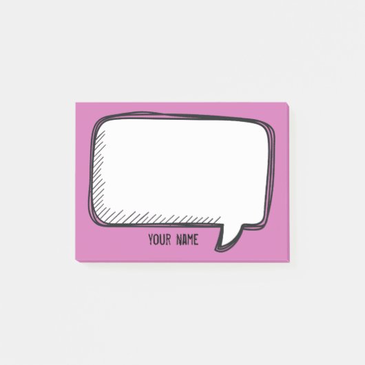 Funny White Talk Bubble Fuchsia Persoonlijke naam Post-it® Notes (Voorkant)
