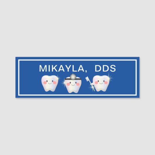 Funny White Teeth Dentistry Blue Name Tag (Voorkant)