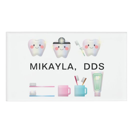 Funny White Teeth Dentistry Naambadge (Voorkant)