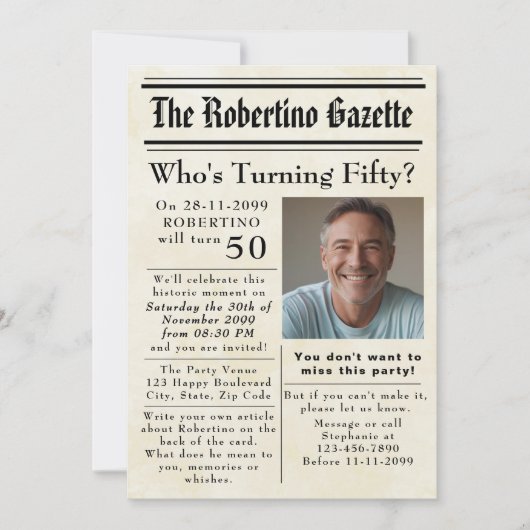 Funny Who's Turning Fifty Newspaper 50ste verjaard Kaart (Voorkant)