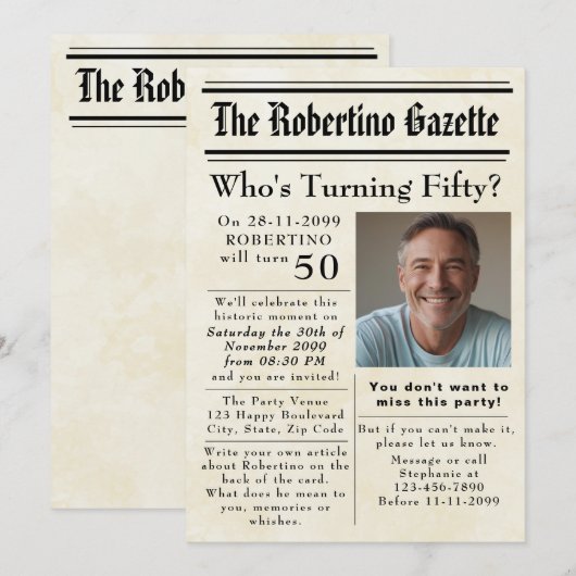 Funny Who's Turning Fifty Newspaper 50ste verjaard Kaart (Voorkant / Achterkant)