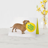 Funny Wiener Dog met aangepaste Birthday ballon Kaart (Gele Bloem)