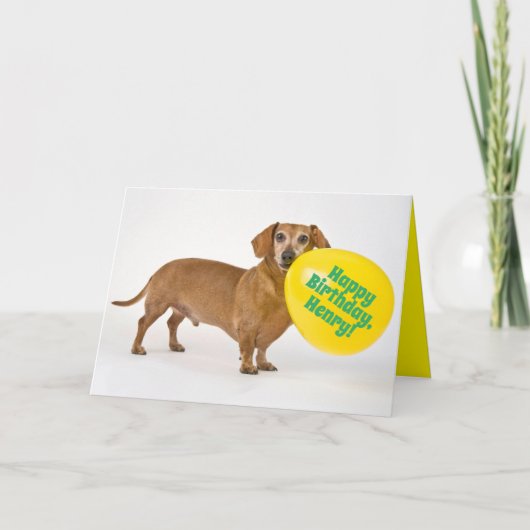 Funny Wiener Dog met aangepaste Birthday ballon Kaart (Voorkant)