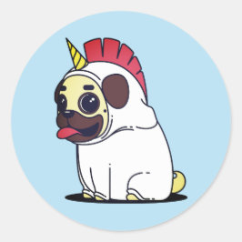 Funny wil unicorn Pug Halloween Costume Dog Ronde Sticker